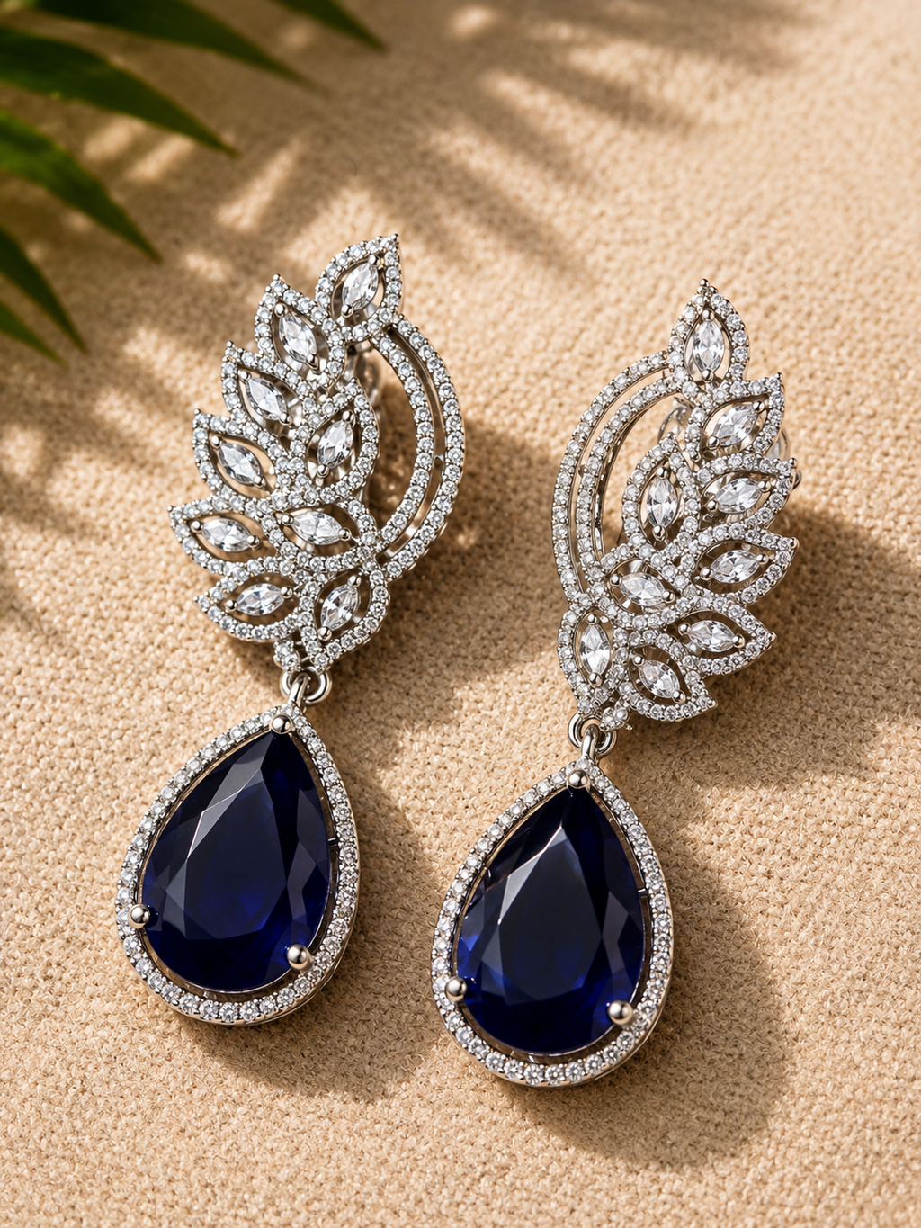Minimal American Diamonds & Blue Stones Earrings