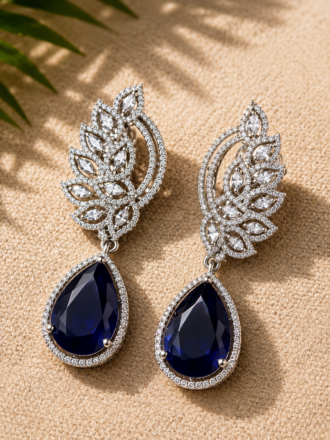 Minimal American Diamonds & Blue Stones Earrings