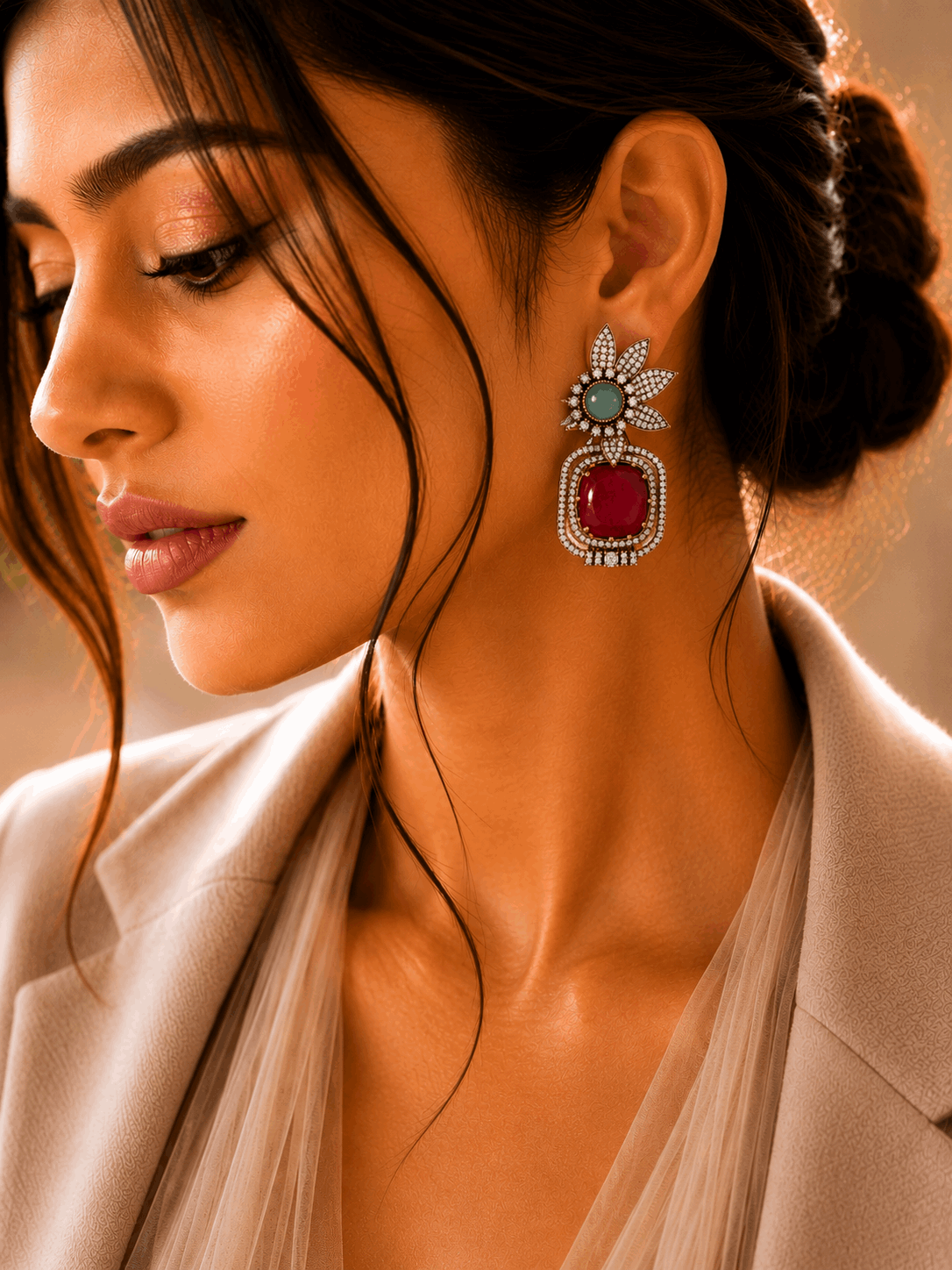 Elegant Red stone piece earrings