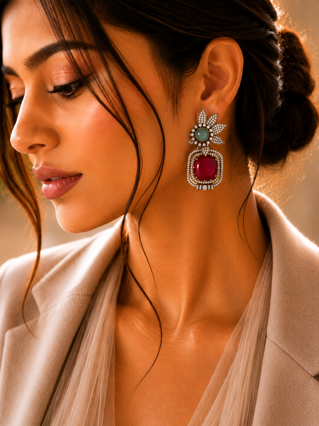Elegant Red stone piece earrings