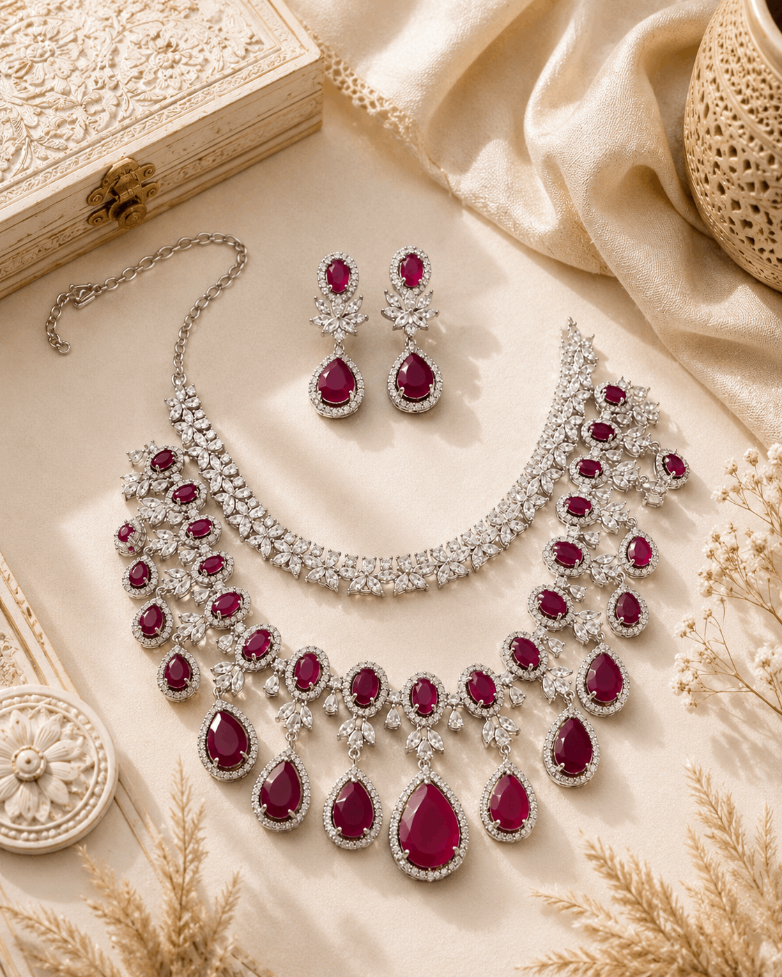 Double layered Ruby and AD necklace set