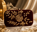 Hand Embroidered velvet Luxe Maroon clutch