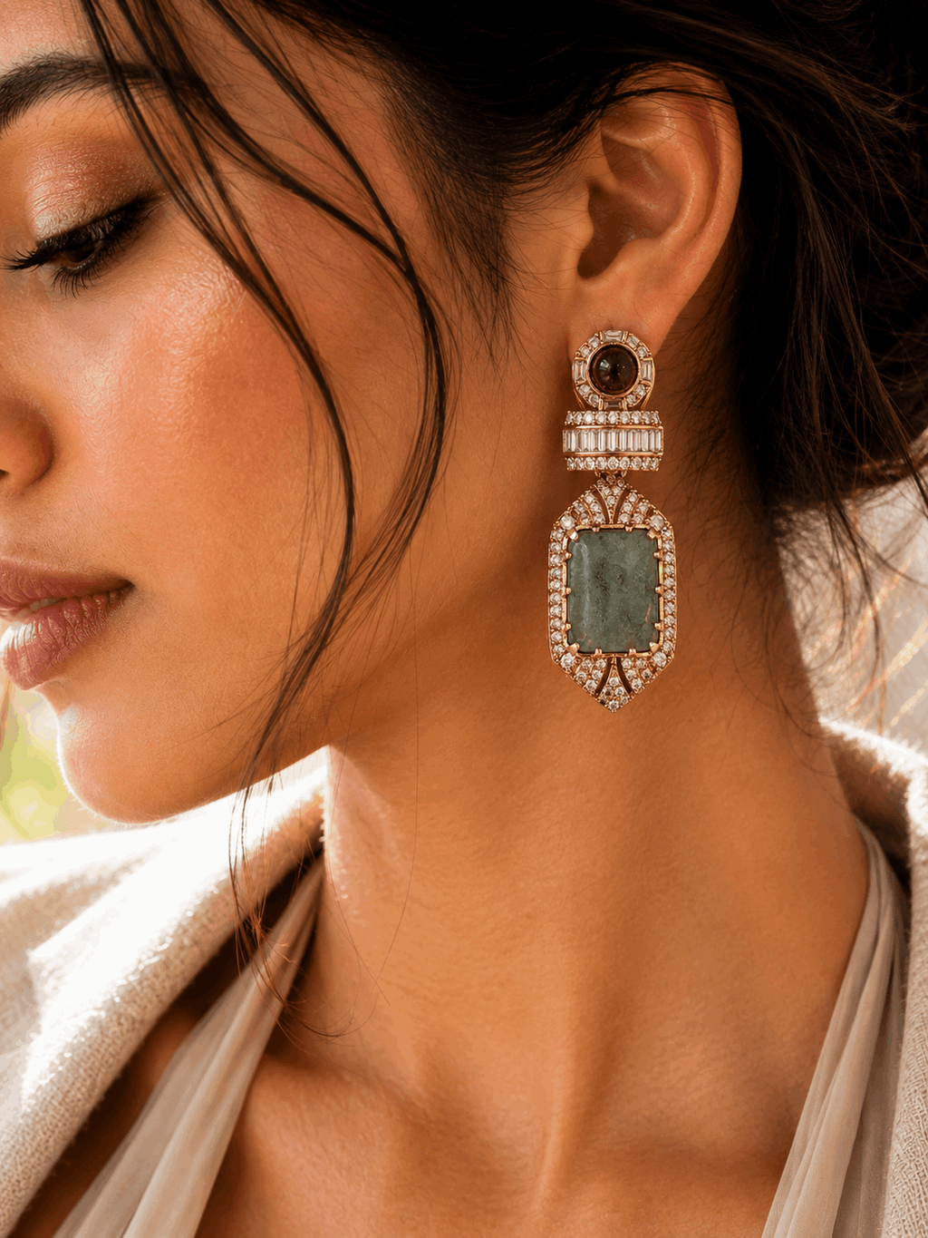 Elegant Green stone piece earrings