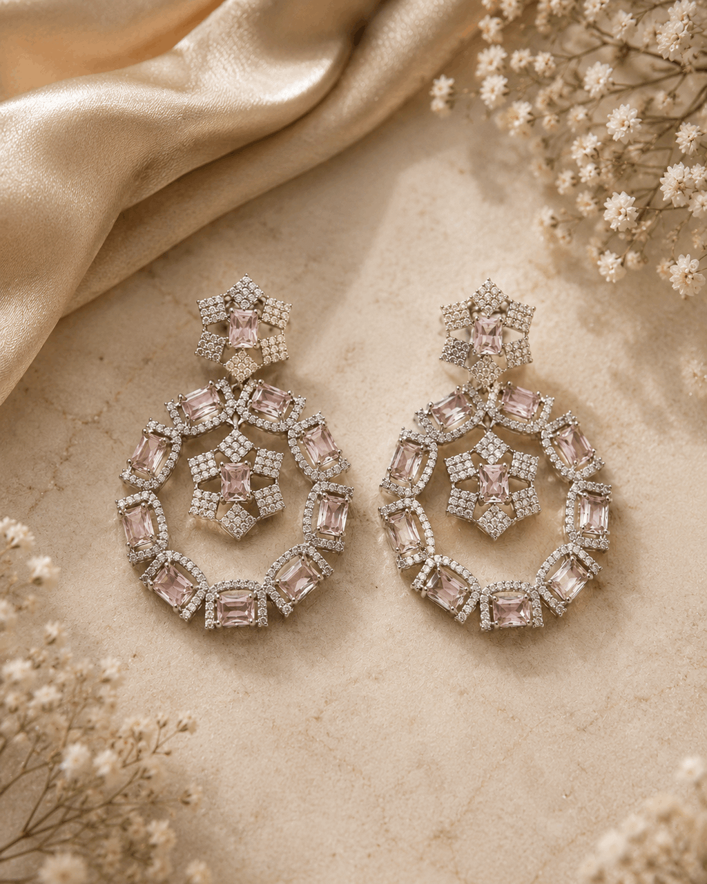 Minimal Small Pink Stones AD Earrings