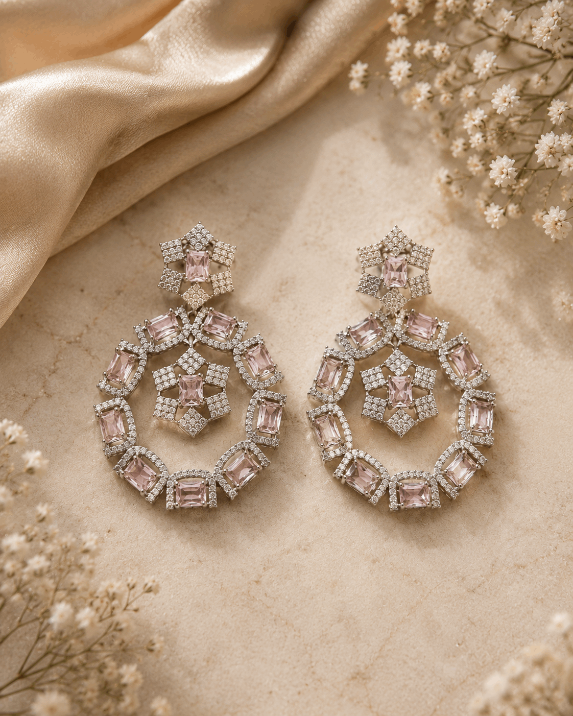 Minimal Small Pink Stones AD Earrings