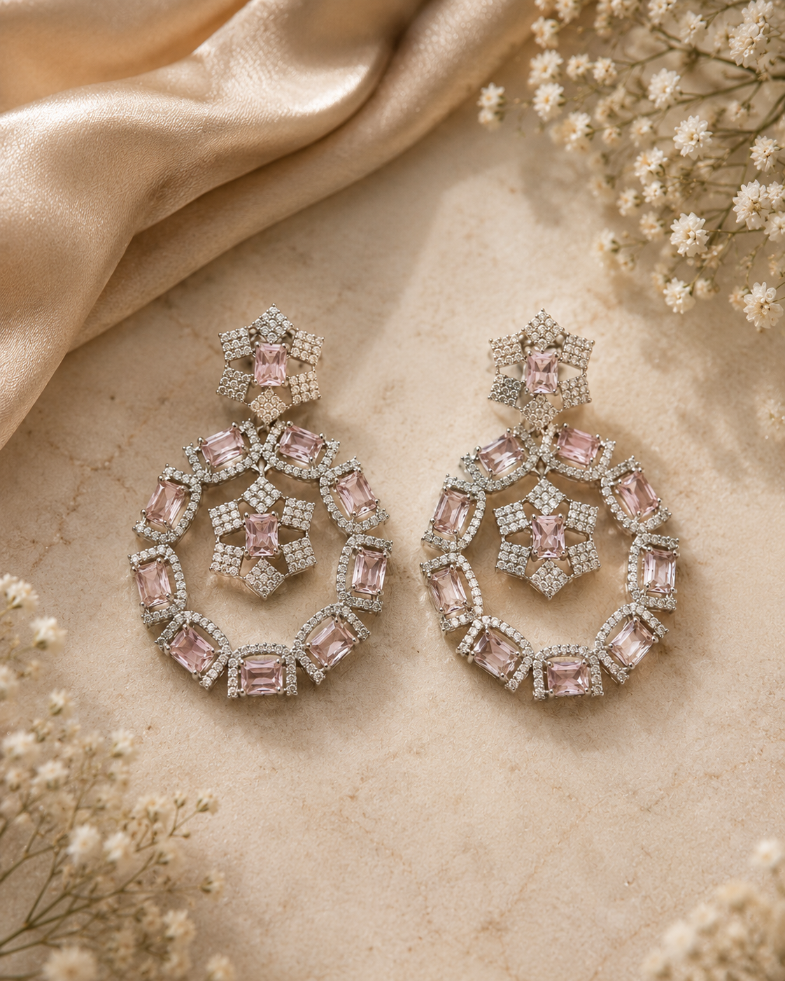 Minimal Small Pink Stones AD Earrings