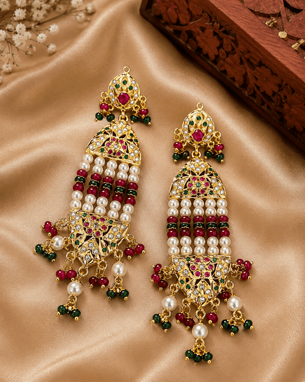 Multi Jadau and Pearls Earrings