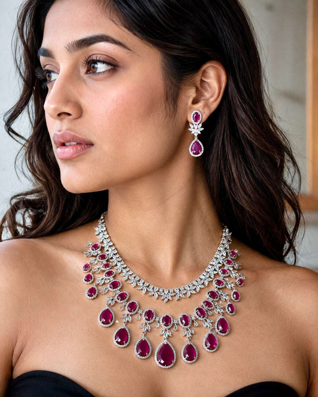 Double layered Ruby and AD necklace set