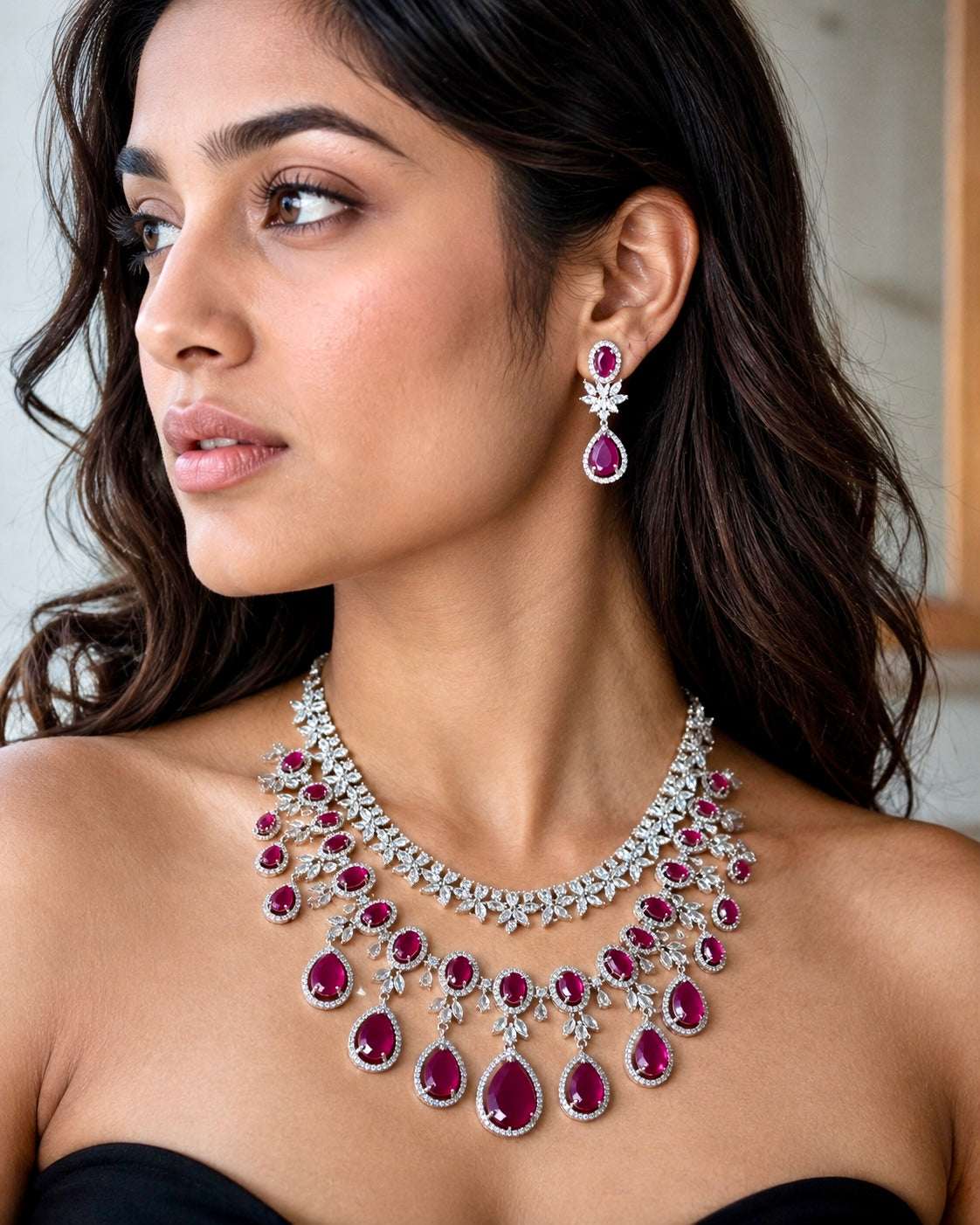 Double layered Ruby and AD necklace set