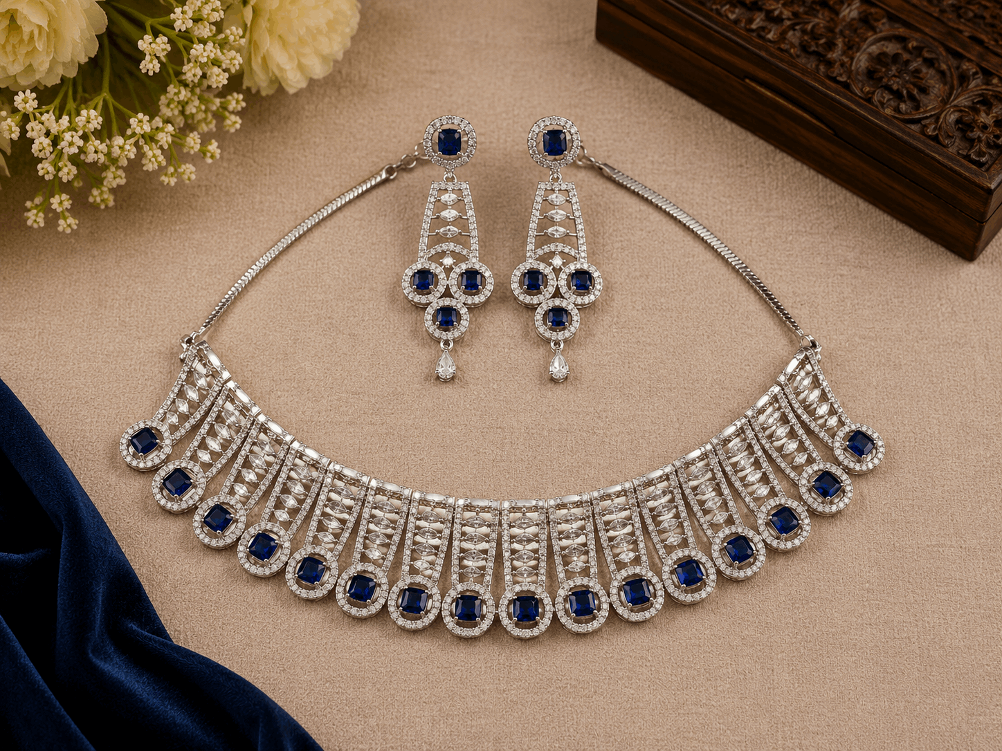 Minimal Small Multi Blue Stone & White Diamonds Set