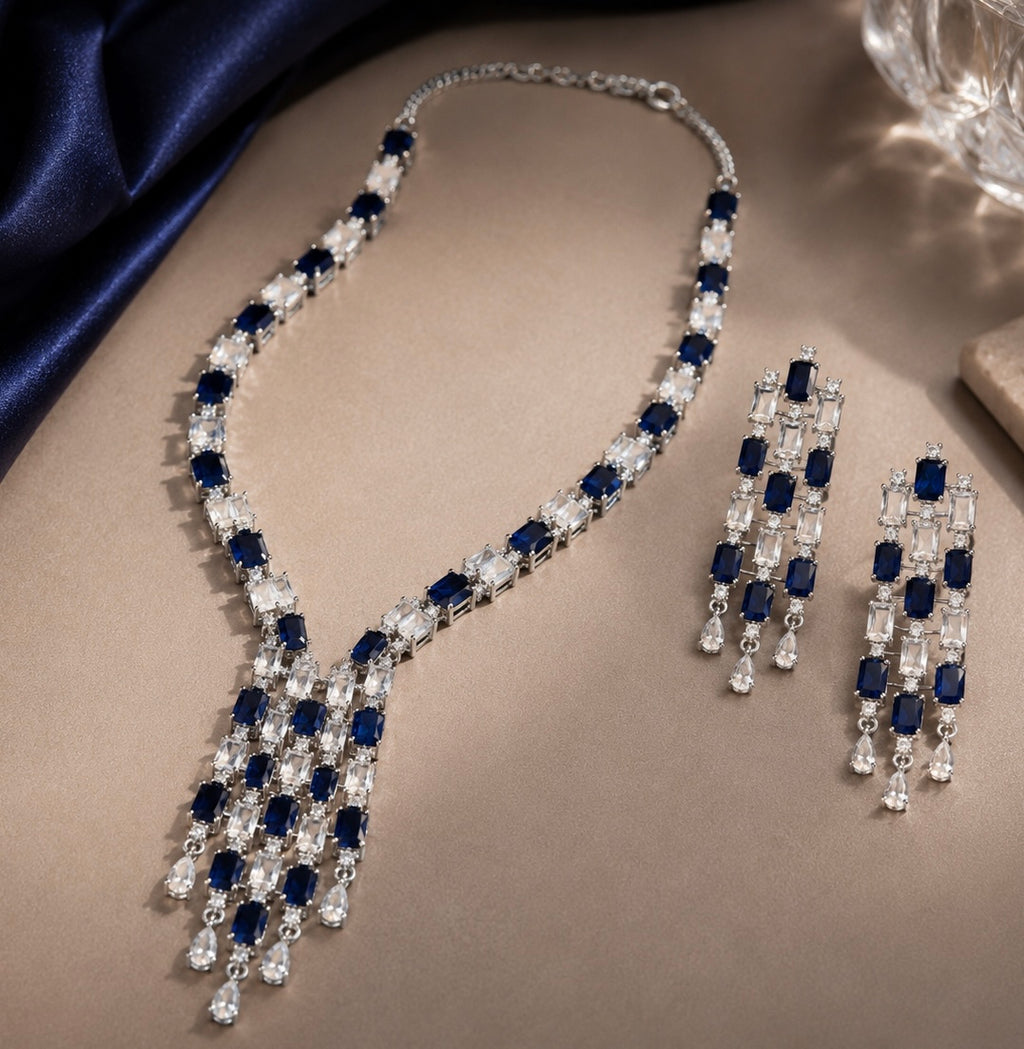Minimal Small Blue Stones & American Diamond set