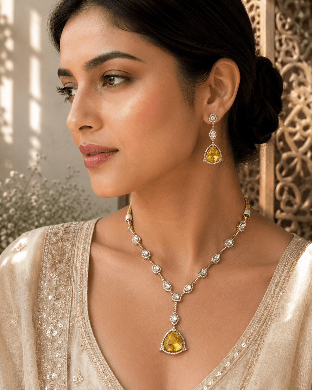 Topaz yellow stone necklace set