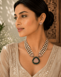 Rose & green stone necklace set