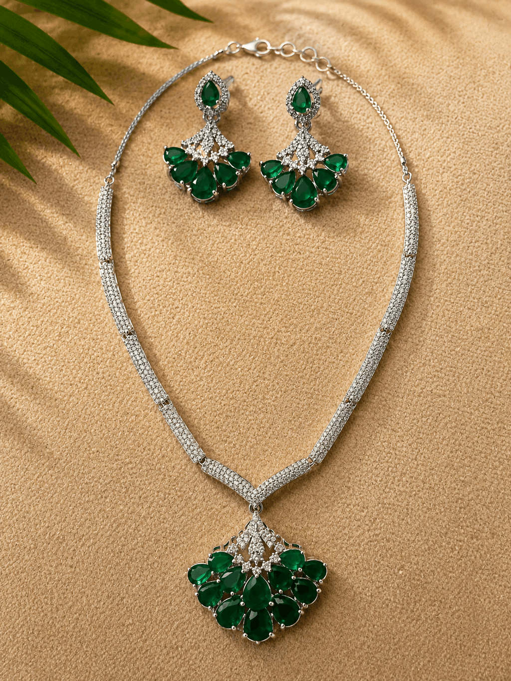 Minimal Small Multi green Stone & American Diamond set