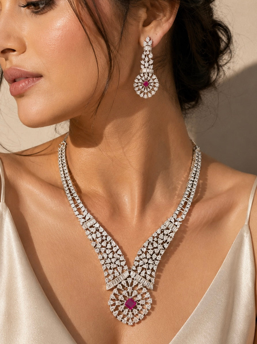 Statement American diamond stones neck set