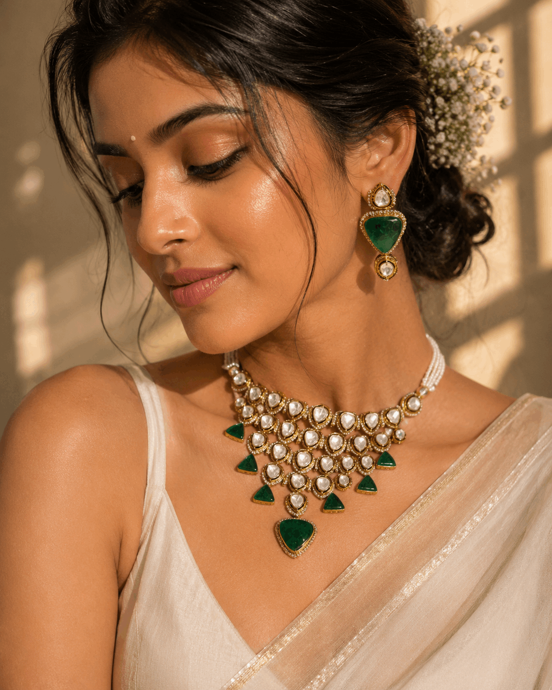 Emerald green and moissanite choker set