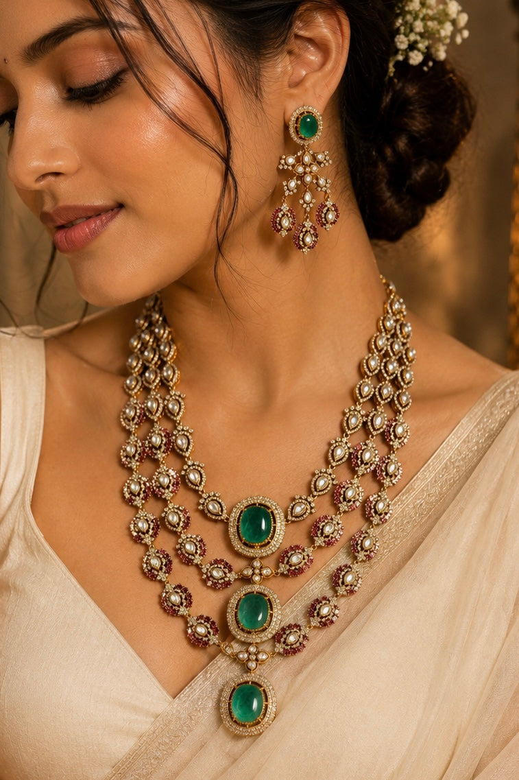 Moissanite multi layered Long necklace set