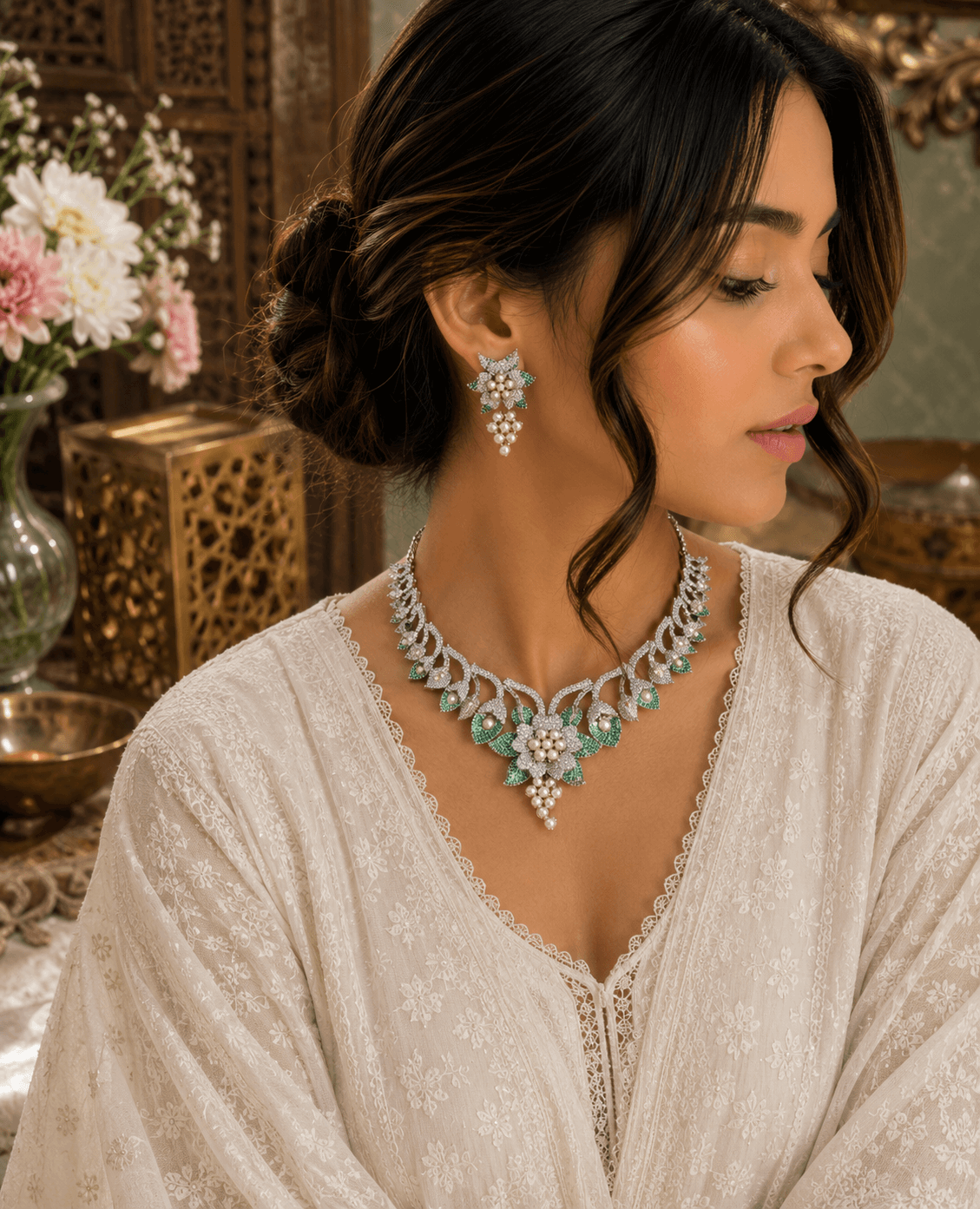 Pearls and AD necklace set