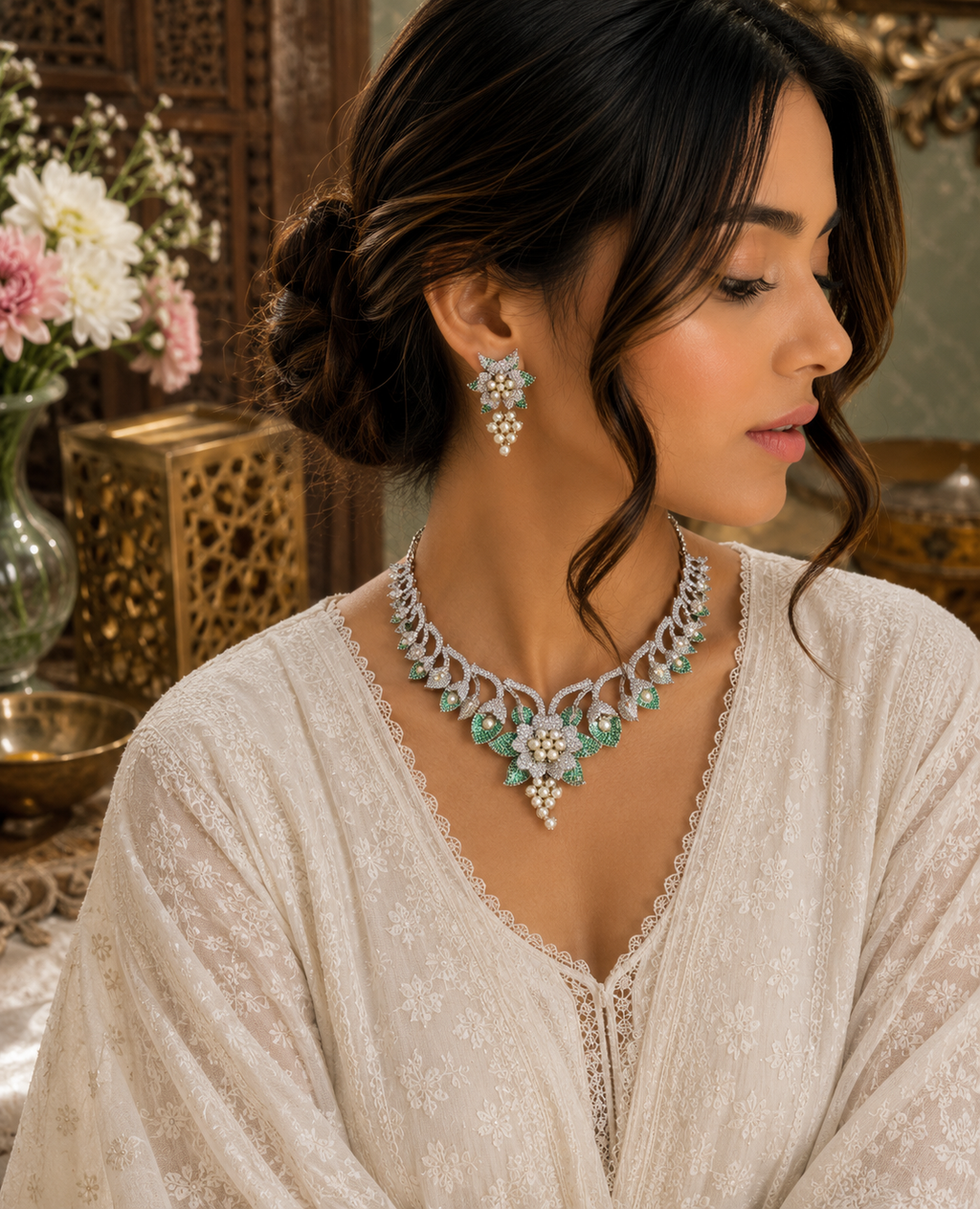 Pearls and AD necklace set