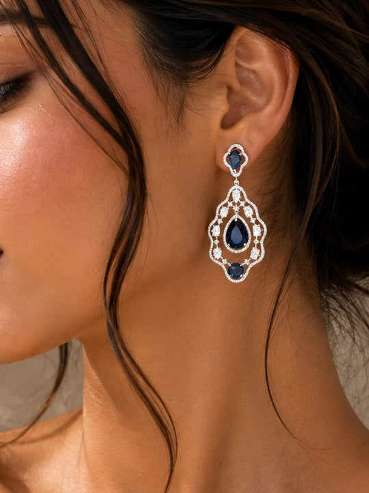 Perfect White & Blue Small Stons Earrings