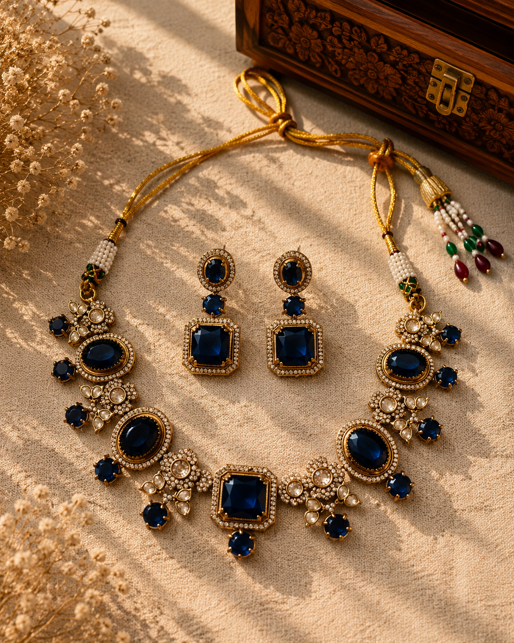 Beautiful Multi Color Stones work long necklace set