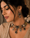 Sabya inspired moissanite and stone necklace set