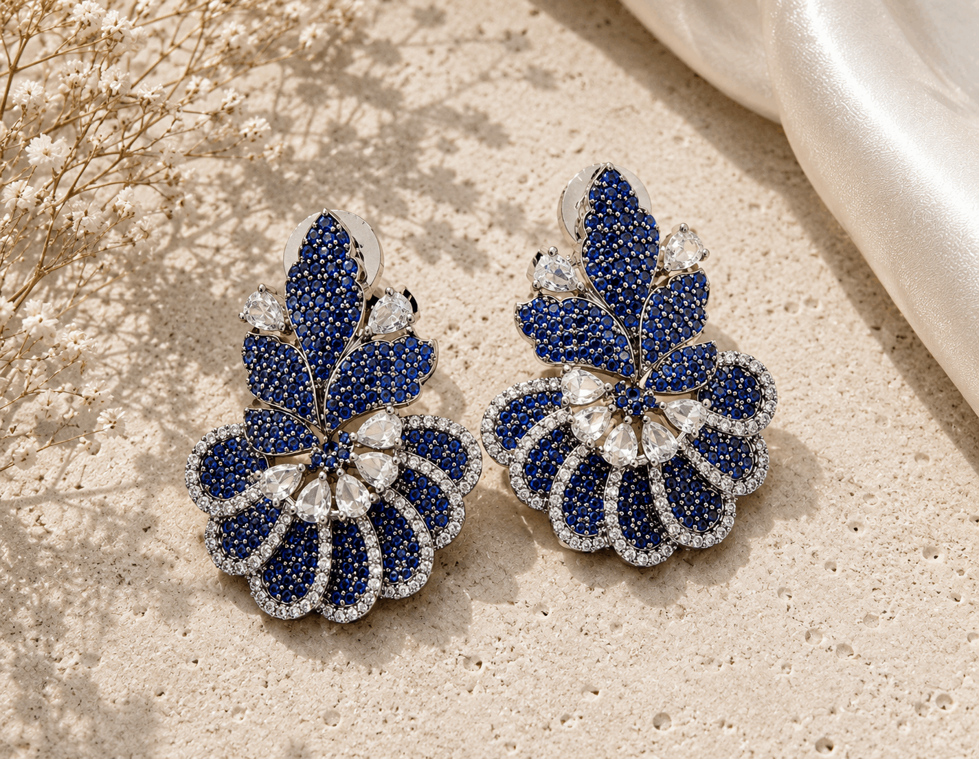 Perfect White & Blue Flower Style Earrings