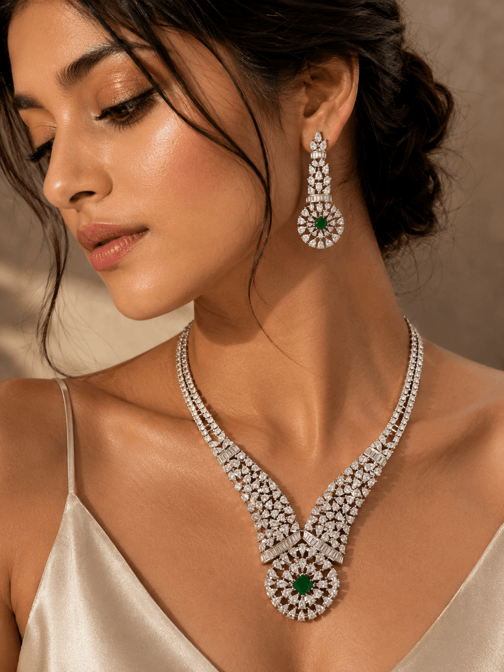 Statement American diamond stones neck set