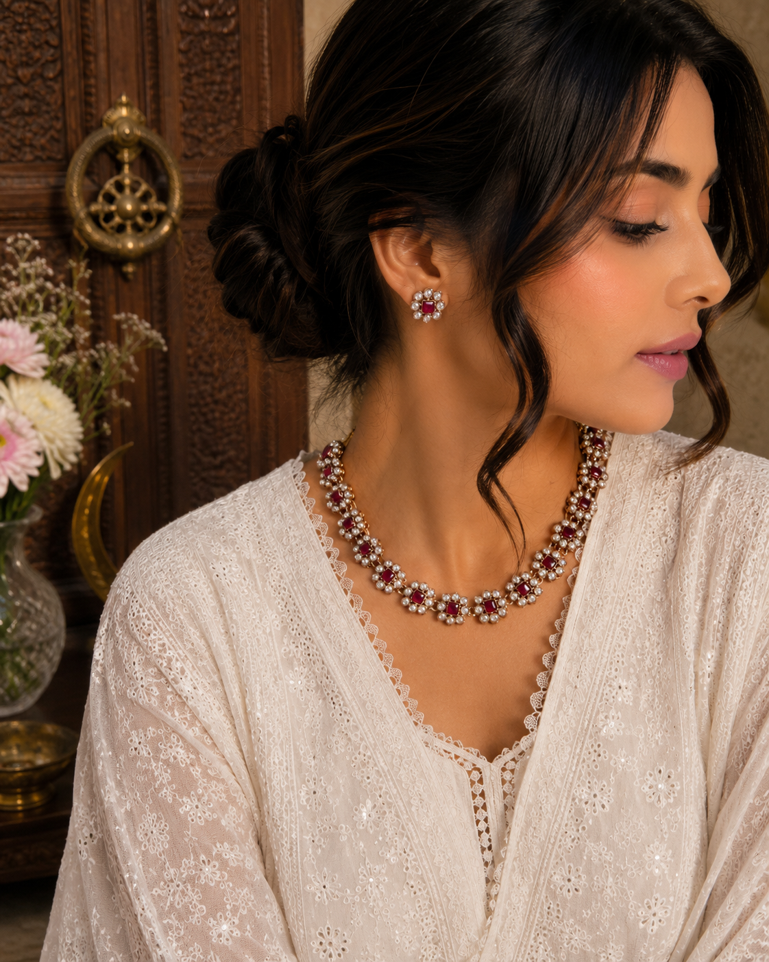 Stunning Red Color Antique Necklace Set