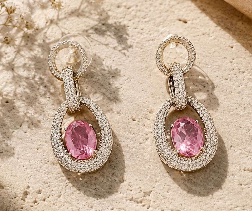 Mini Pink Stone Statement Earrings
