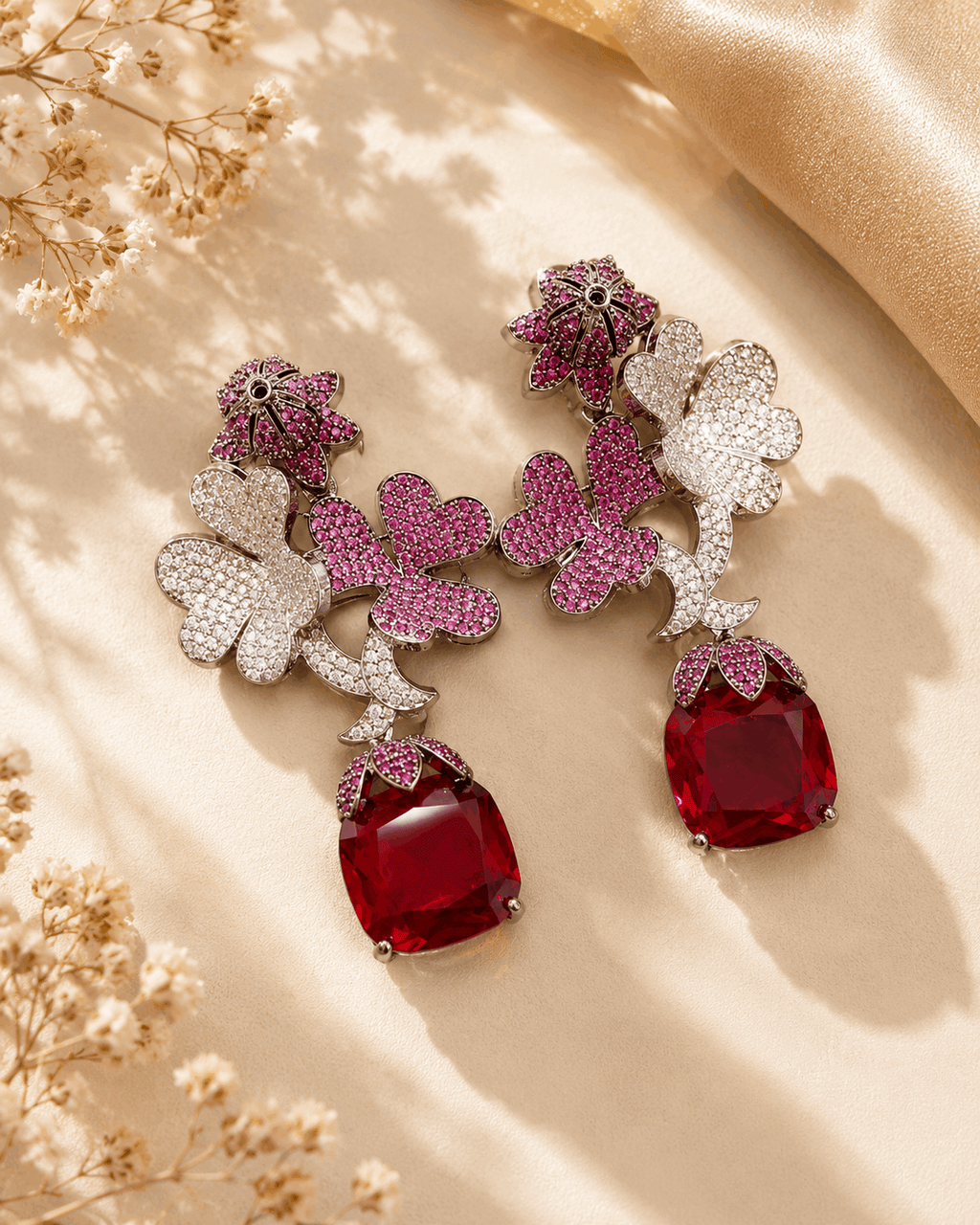 Perfect Purple & Red Flower Style Earrings