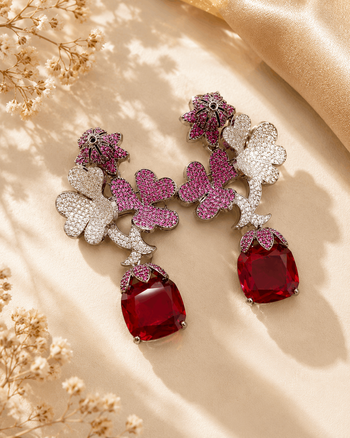 Perfect Purple & Red Flower Style Earrings