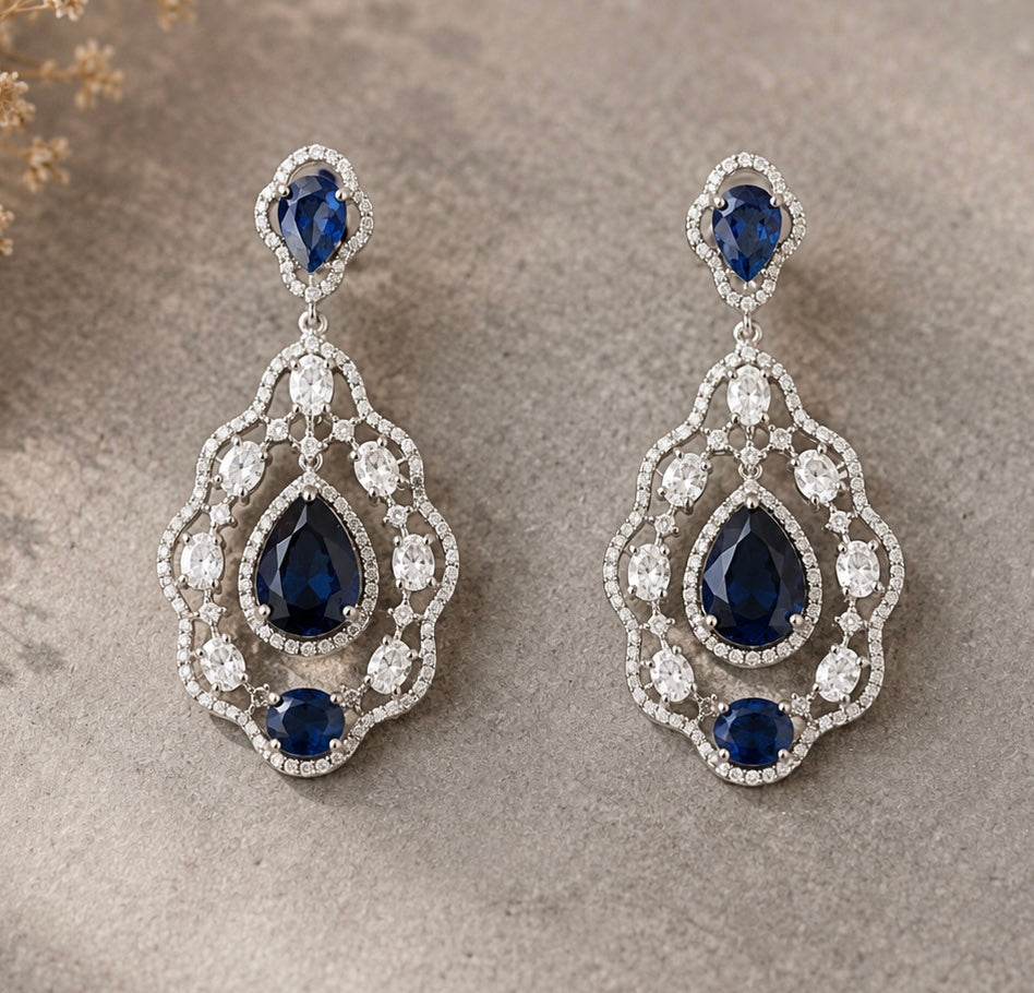 Perfect White & Blue Small Stons Earrings
