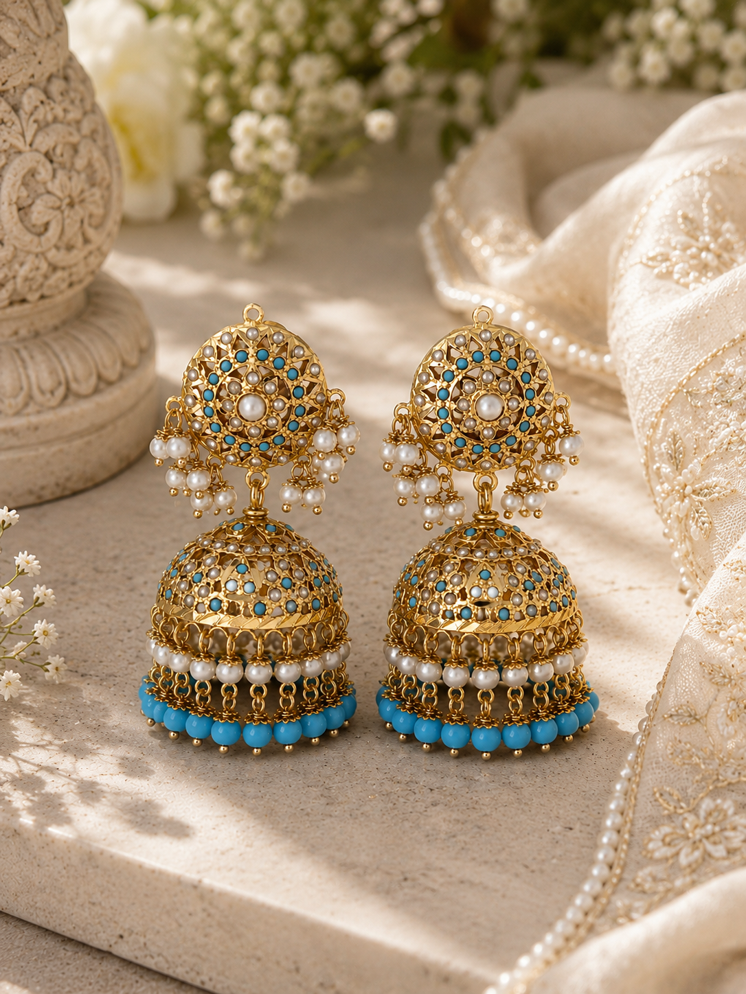 Minimal Multi Beauty Stones & Pearls Big Earrings