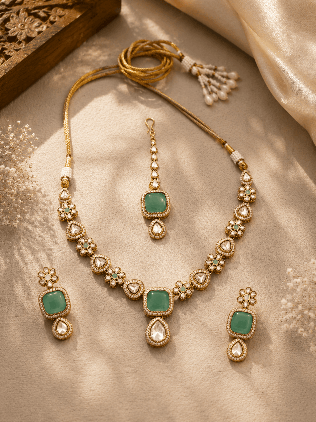 Mint & Kundan elegant necklace set