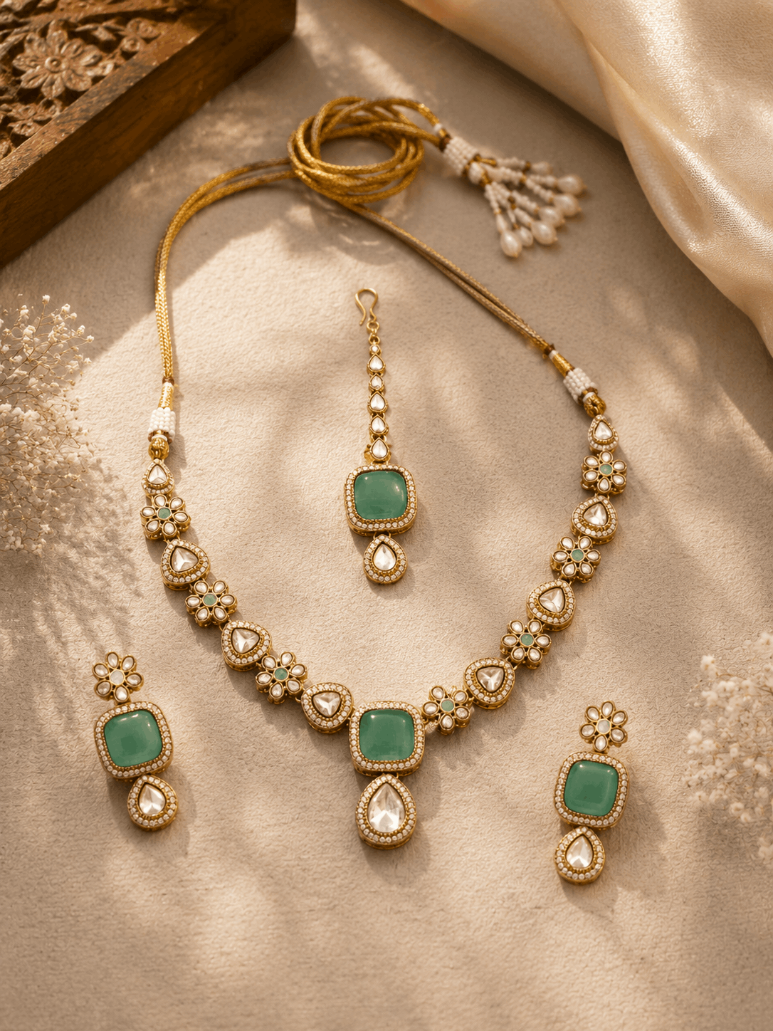 Mint & Kundan elegant necklace set