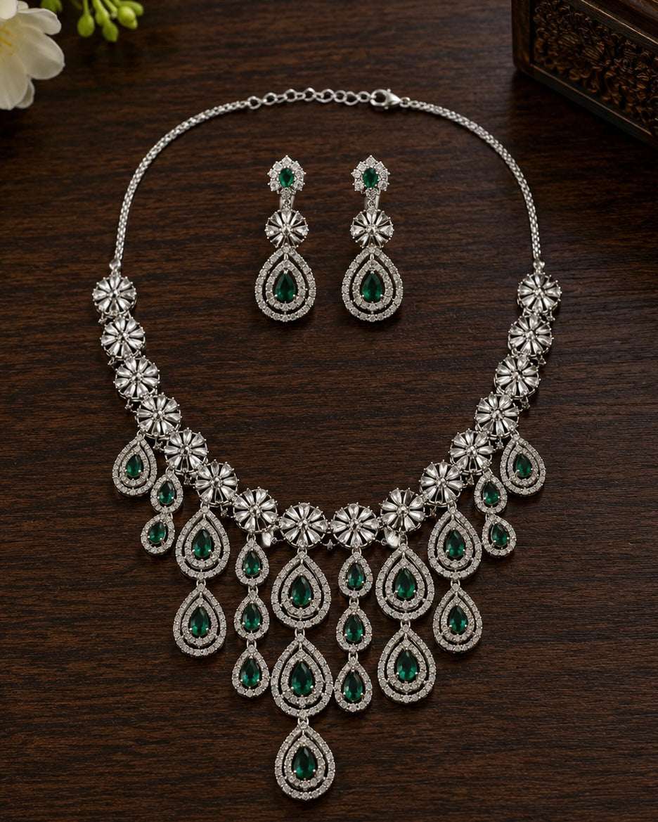 American Diamonds Emerald green set