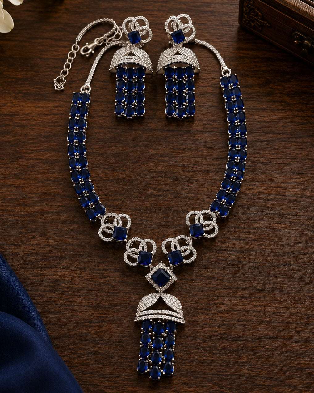 Minimal Small Multi Blue Stone & American Diamond set