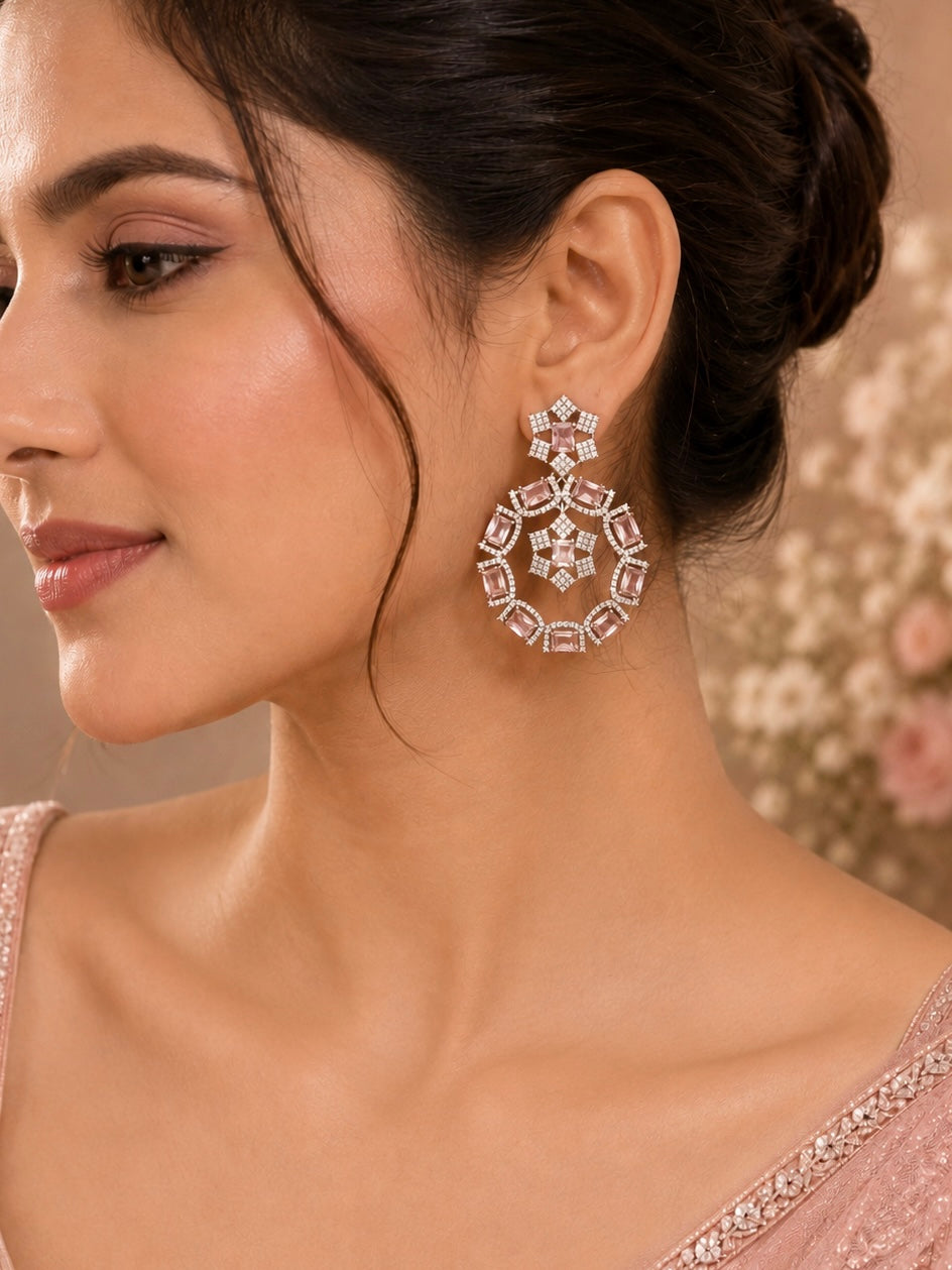 Minimal Small Pink Stones AD Earrings