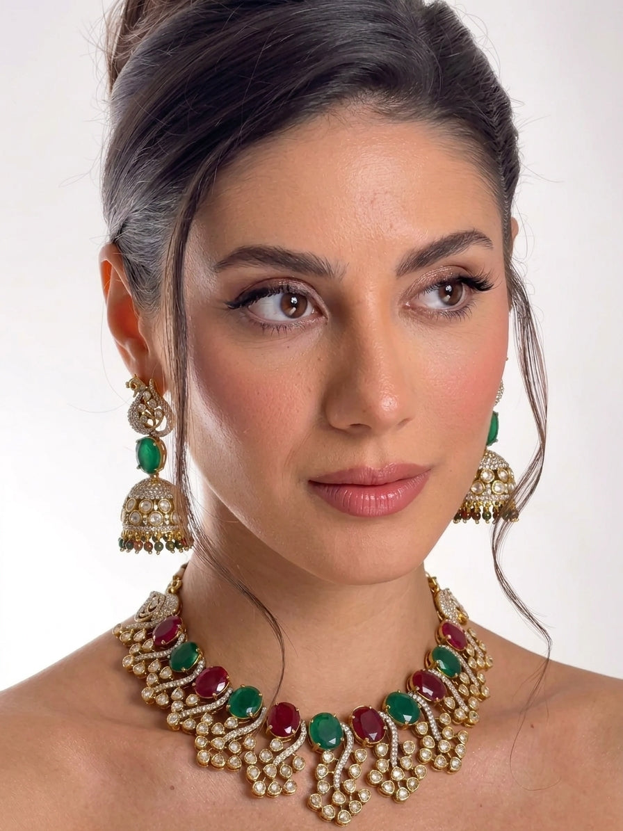 Beautiful Multi Color Stones work long necklace set
