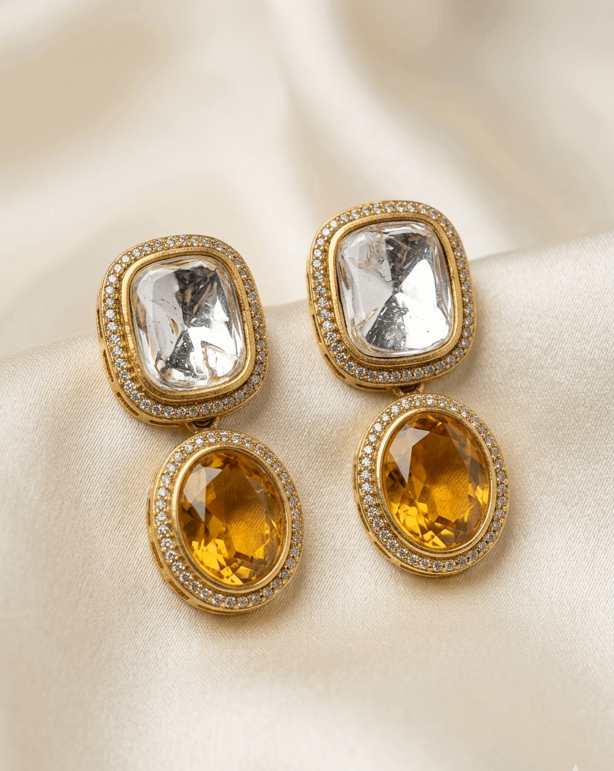 Topaz yellow colour Stone Earrings