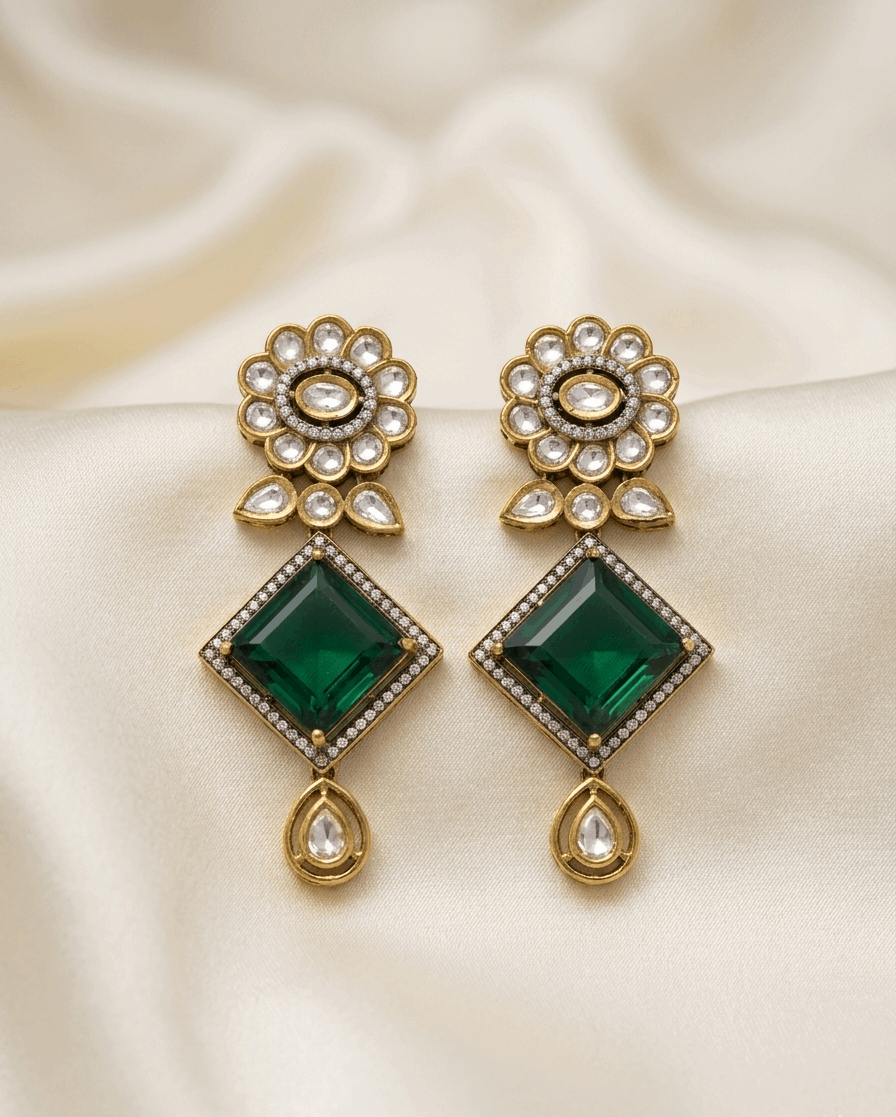 Kundan Green Stone Earrings