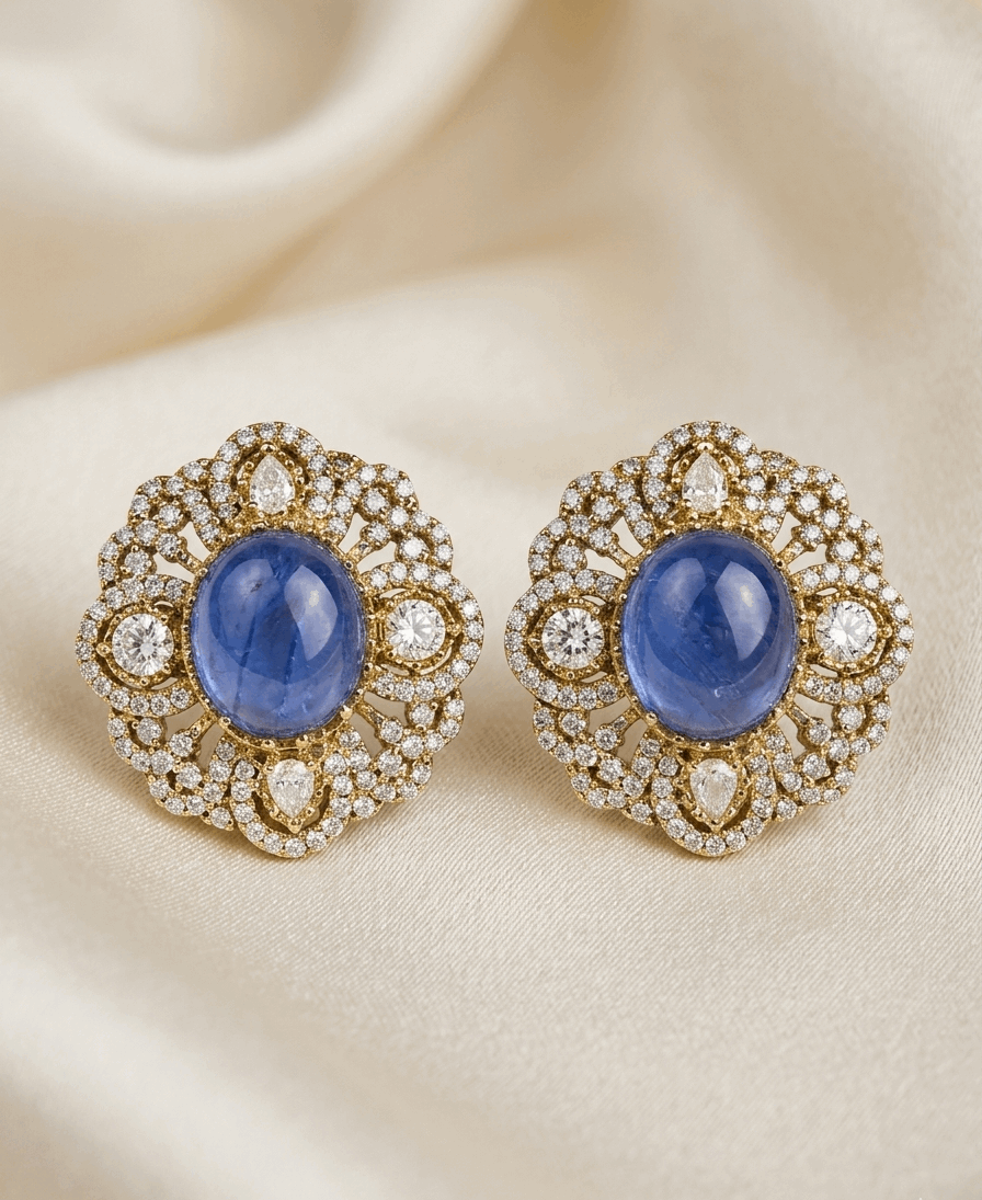 Sapphire blue studs and moissanite Earrings