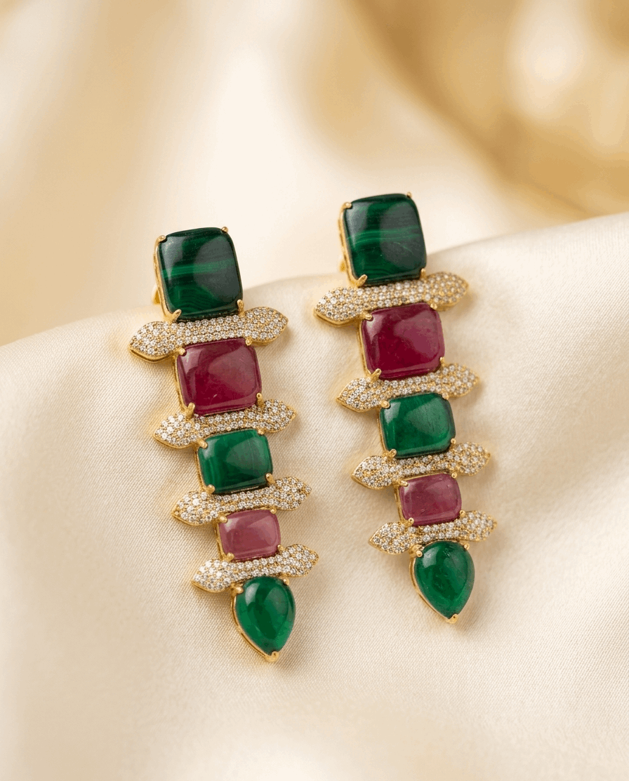 Ruby and emerald Color Stones Earrings
