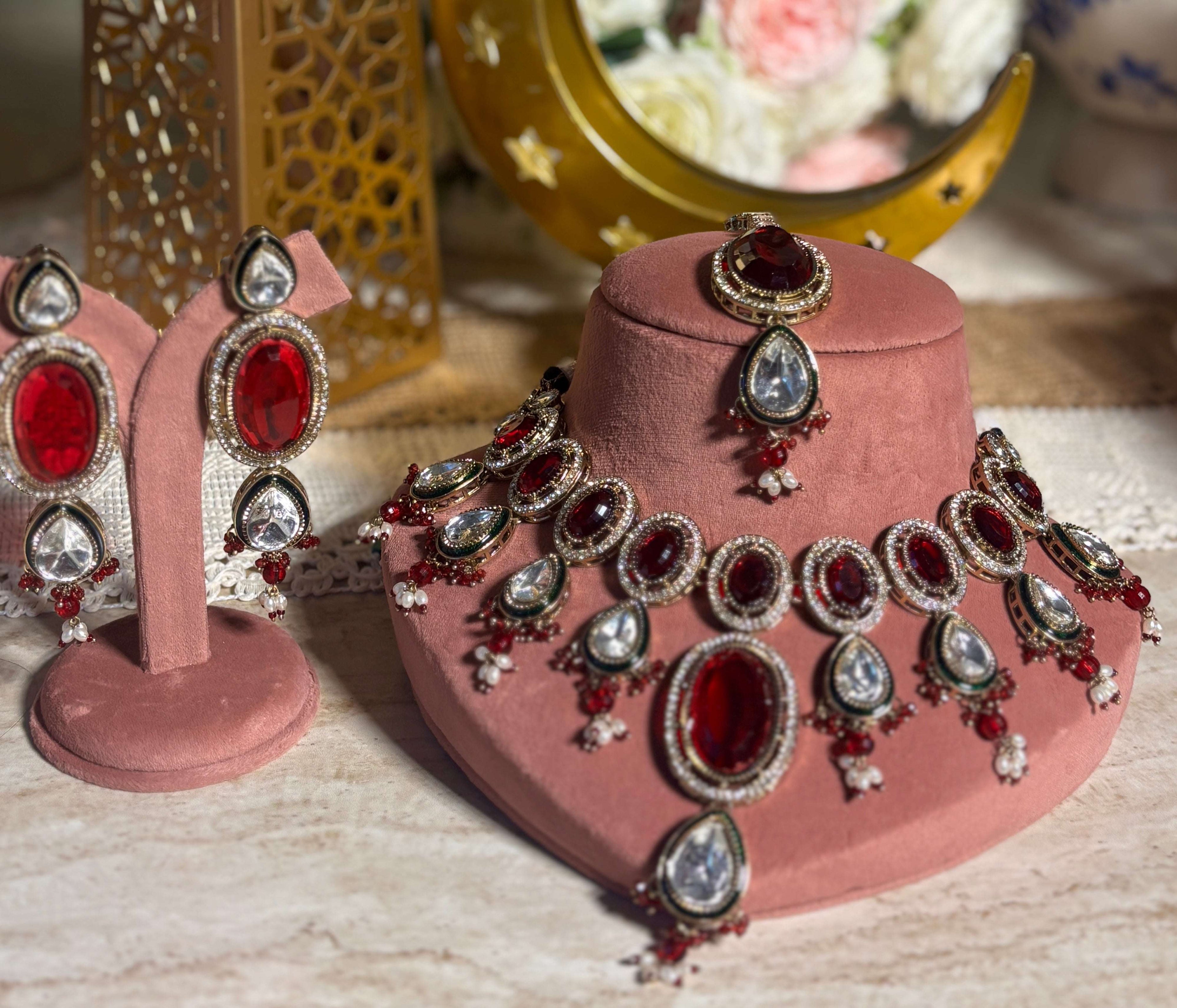 Kundan deep red Stone Necklace Set