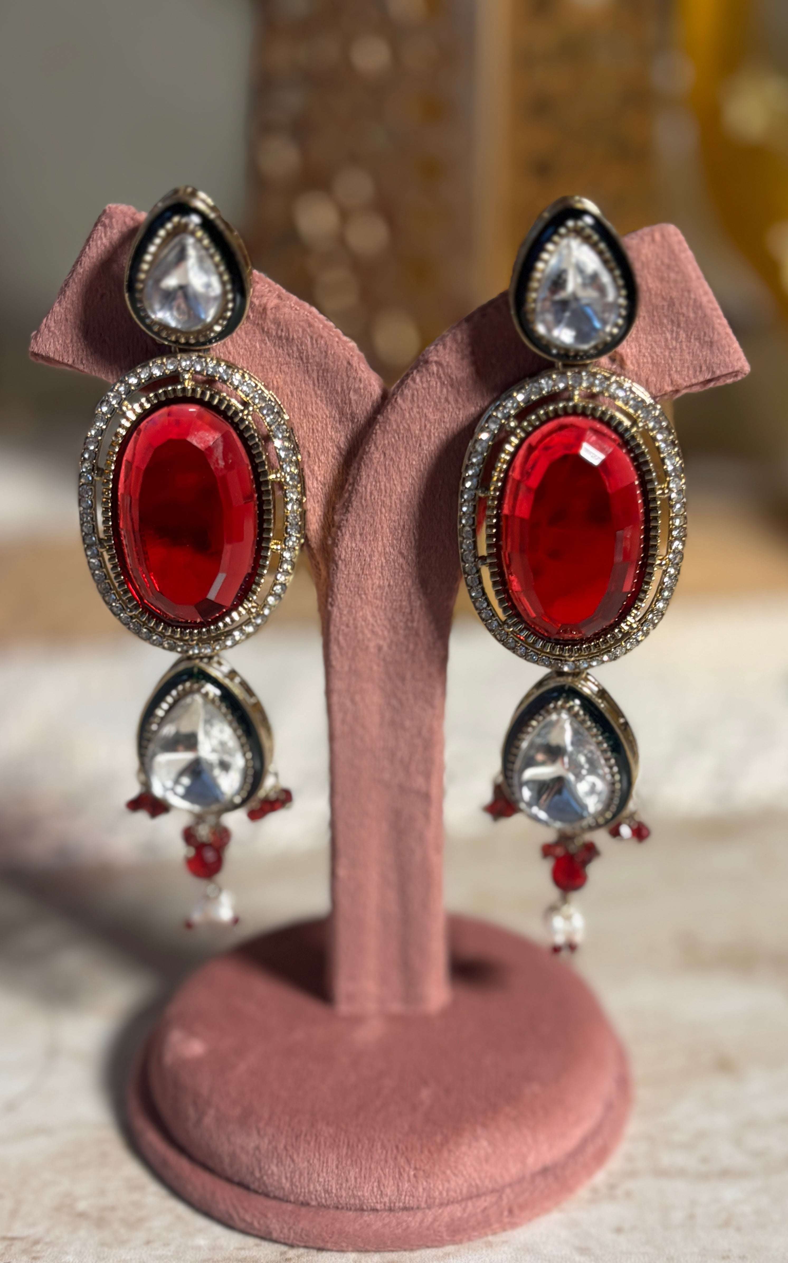 Kundan deep red Stone Necklace Set