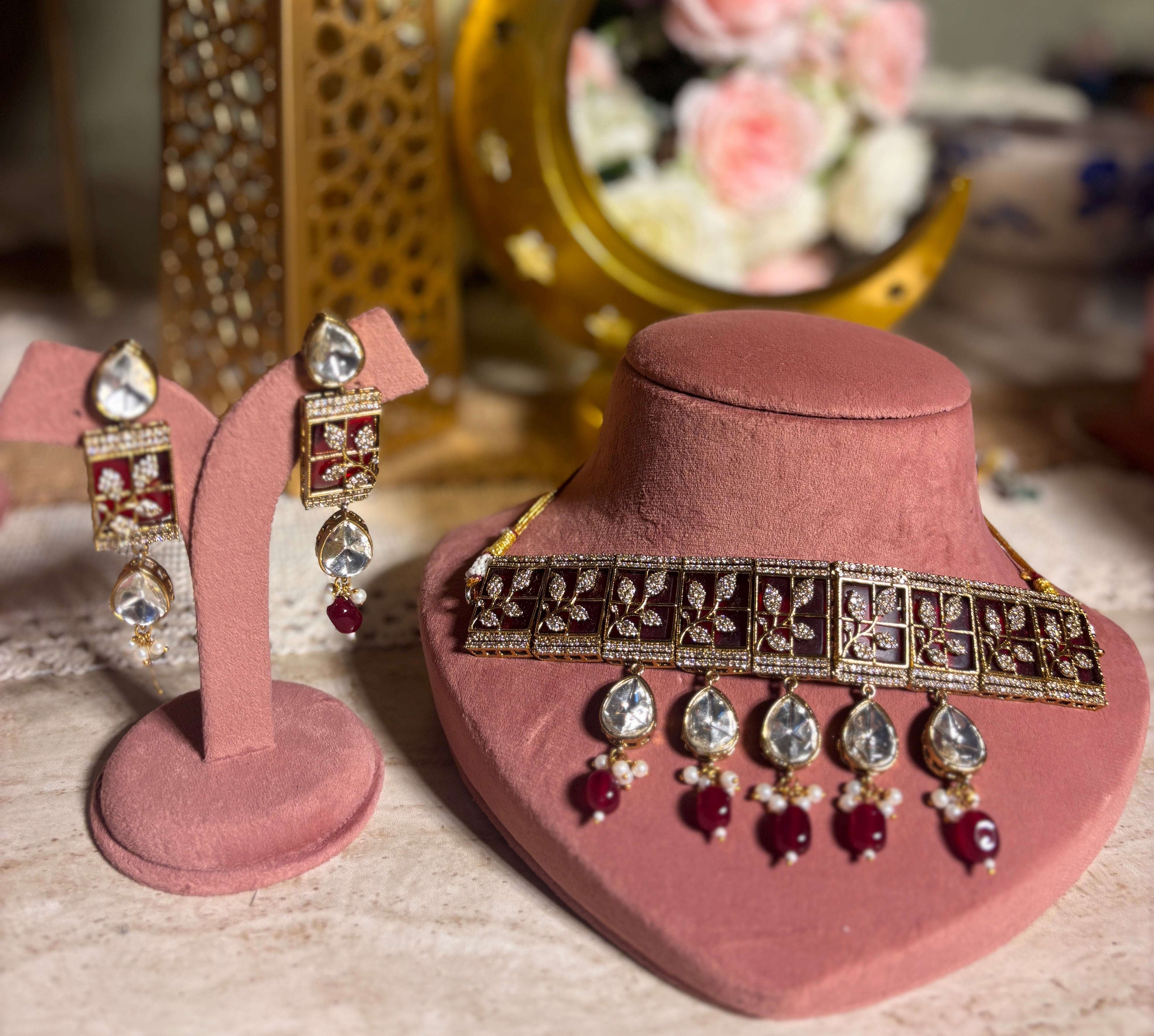 Kundan style deep red Necklace Set