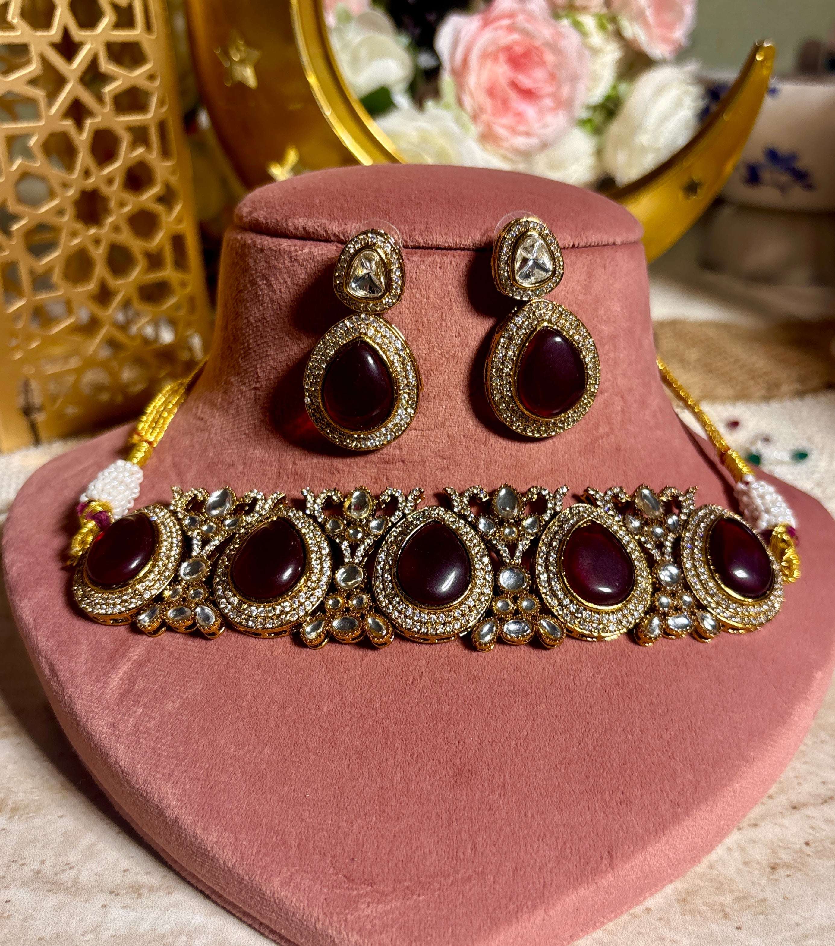 Maroon choker Necklace Set