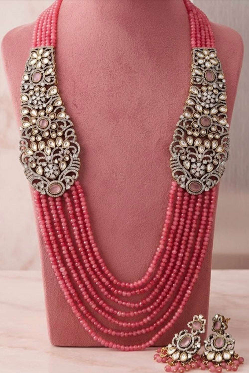 Deep pink long multilayered Necklace Set