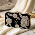 Black velvet clutch with embroidery